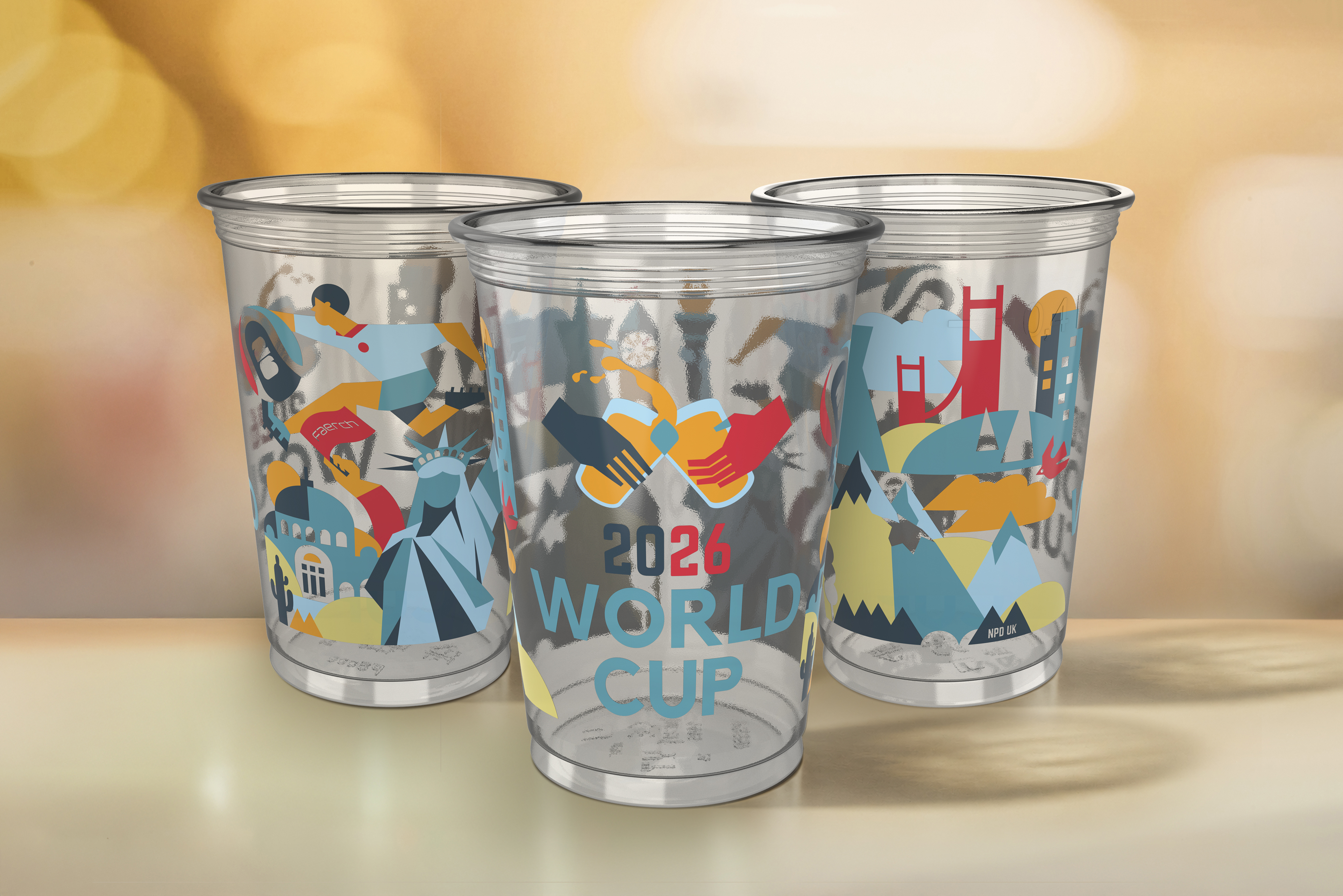 Transparent single-use PET cup for World Cup 2026